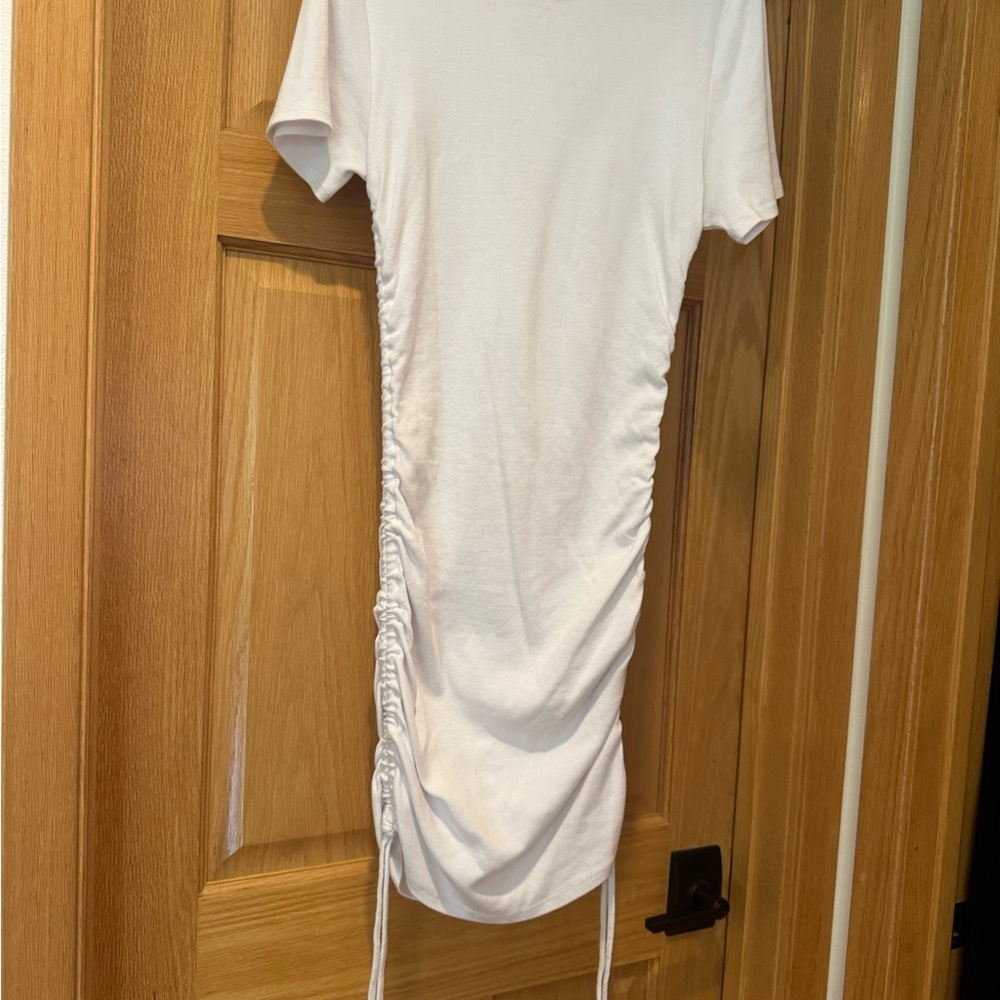 Good American White Ruched Side Tee Dress